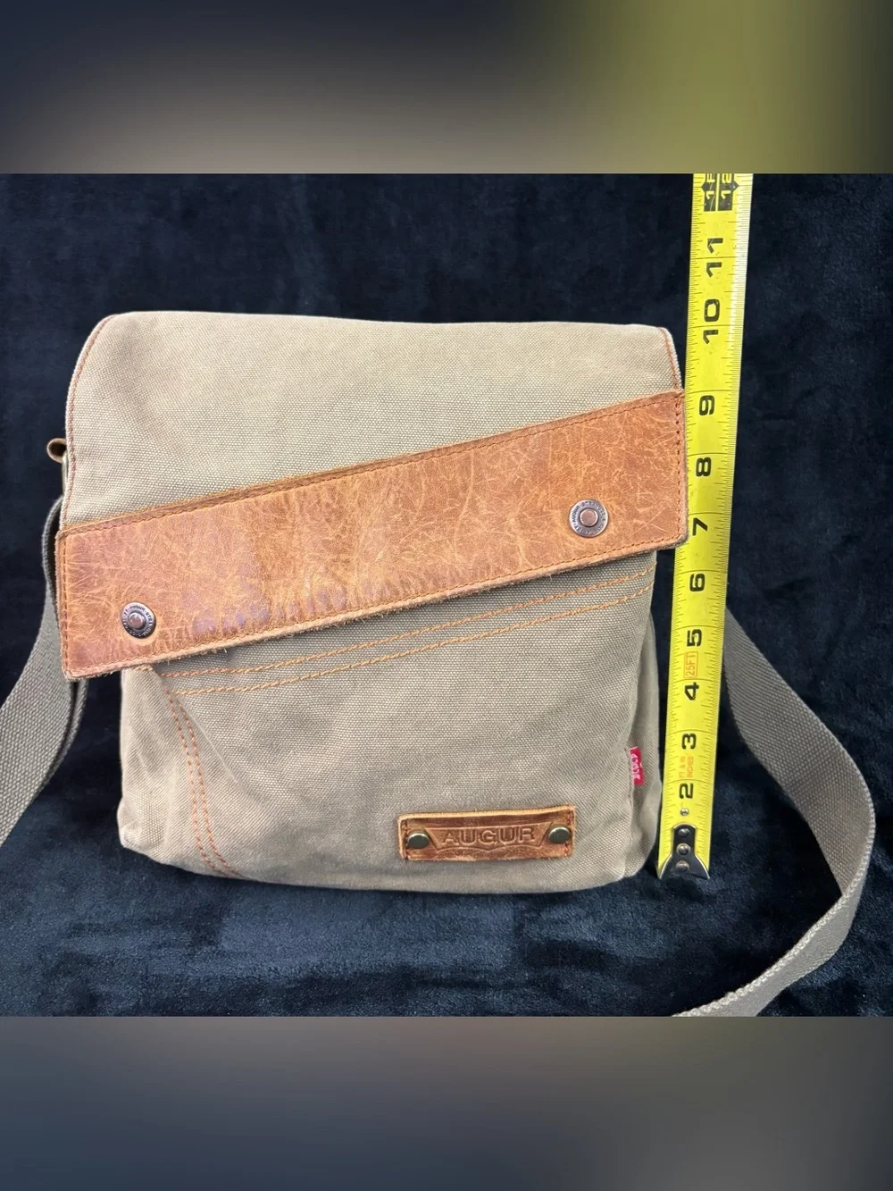 AUGUR Canvas Leather Crossbody Messenger Bag Khaki Brown Boho Utility